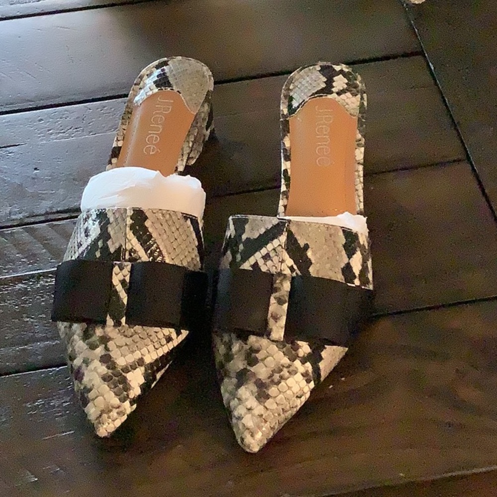 J.Renee Women's Snakeskin Mules with Black Bow